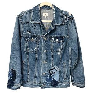 AG Adriano Goldschmied Distressed Denim Jacket Blue Small Casual Edgy Artsy Boho